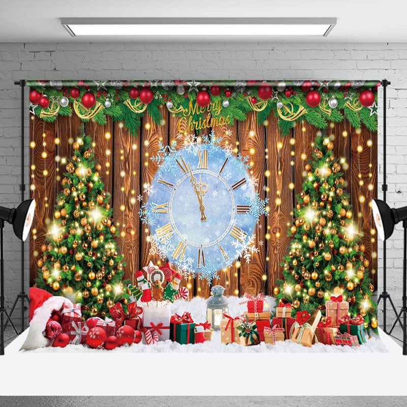 Aperturee - Aperturee Festive Wooden Wall Leaves Clock Christmas Backdrop