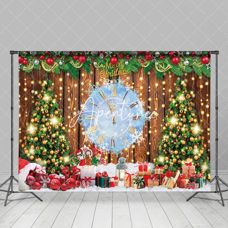 Aperturee - Aperturee Festive Wooden Wall Leaves Clock Christmas Backdrop