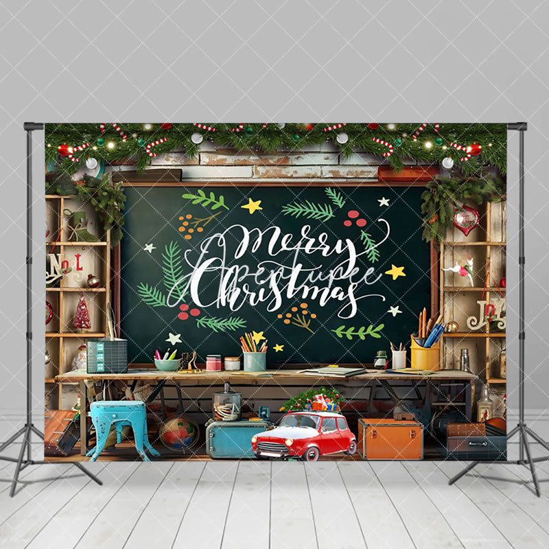 Aperturee - Aperturee Festive Wreath Blackboard Car Merry Christmas Backdrop