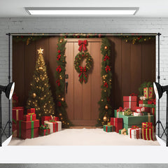 Aperturee - Aperturee Festive Wreath Wood Gift Snow Christmas Backdrop