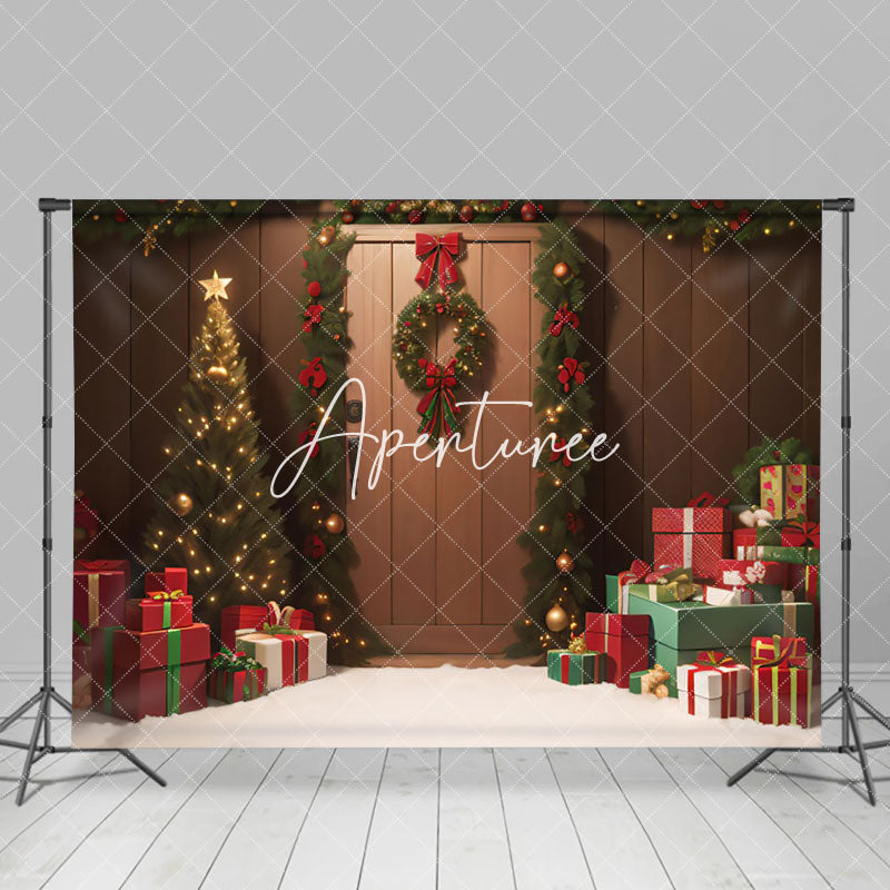 Aperturee - Aperturee Festive Wreath Wood Gift Snow Christmas Backdrop