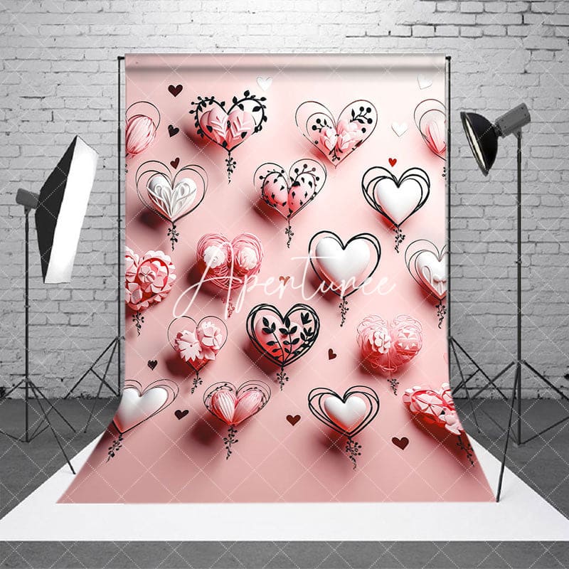 Aperturee - Aperturee Fine Art Floral Pink Heart Valentines Day Backdrop