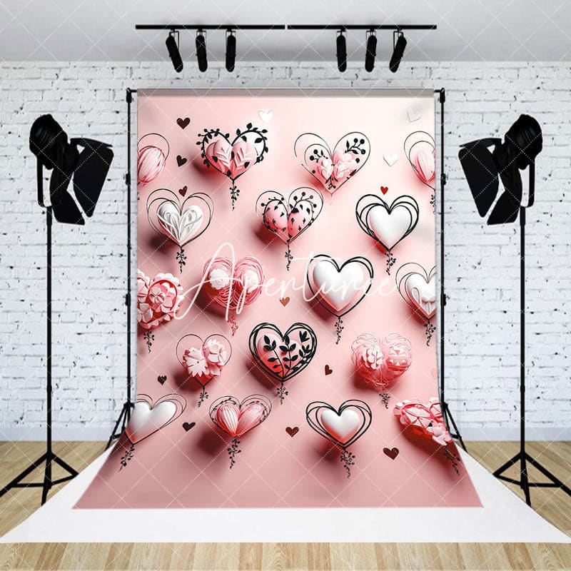 Aperturee - Aperturee Fine Art Floral Pink Heart Valentines Day Backdrop