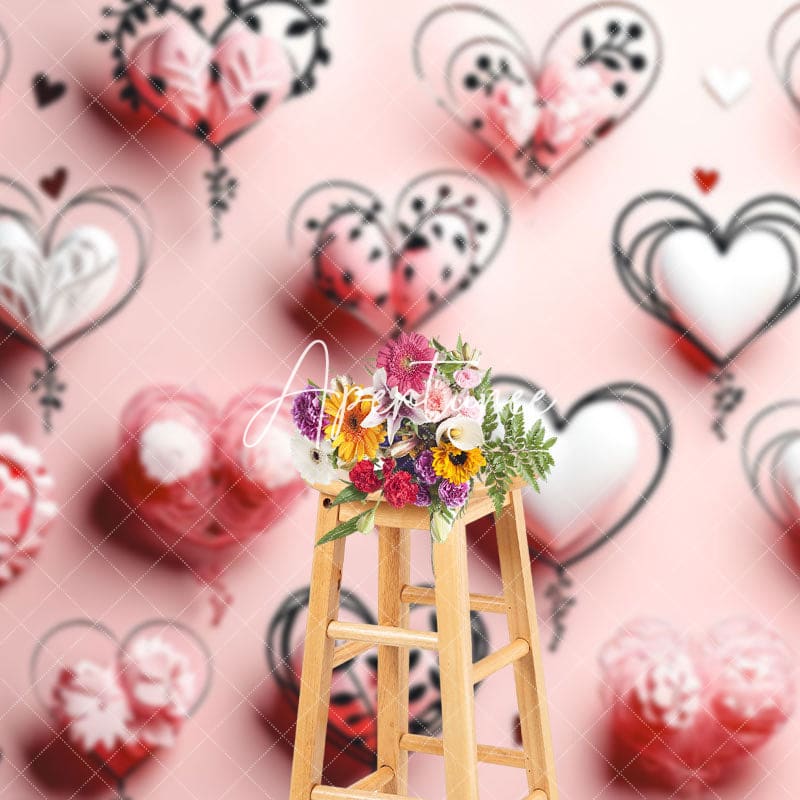 Aperturee - Aperturee Fine Art Floral Pink Heart Valentines Day Backdrop