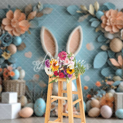 Aperturee - Aperturee Fine Art Orange Blue Floral Bunny Easter Backdrop