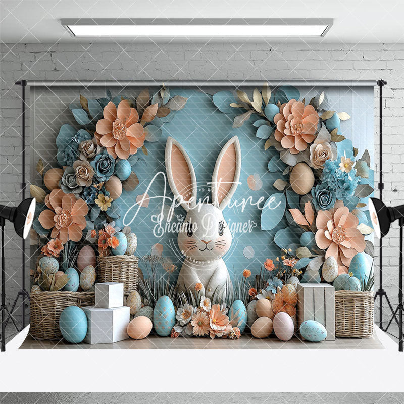 Aperturee - Aperturee Fine Art Orange Blue Floral Bunny Easter Backdrop