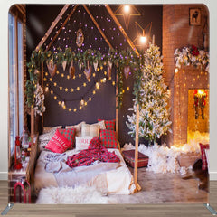 Aperturee - Aperturee Fireplace Bedroom Christmas Pillow Case Backdrop