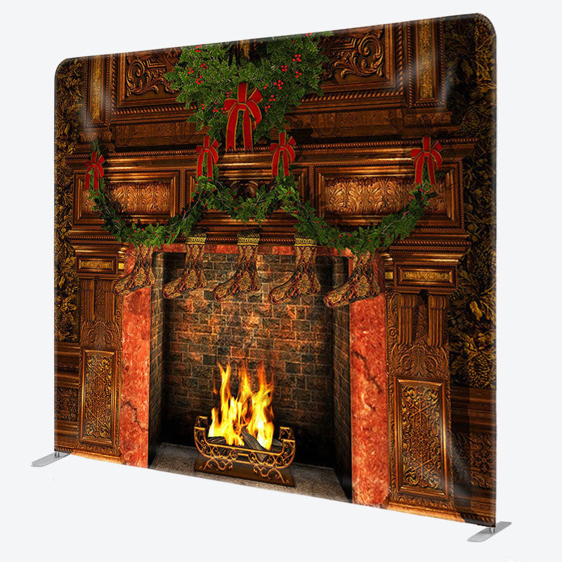 Aperturee - Aperturee Fireplace Brick Fabric Backdrop Cover for Christmas