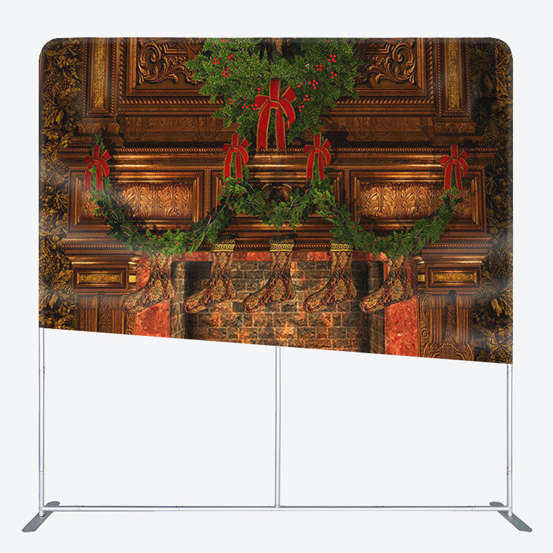 Aperturee - Aperturee Fireplace Brick Fabric Backdrop Cover for Christmas