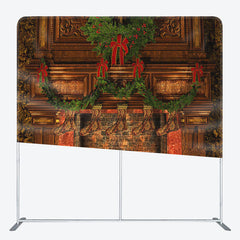 Aperturee - Aperturee Fireplace Brick Fabric Backdrop Cover for Christmas