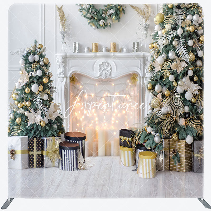 Aperturee - Aperturee Fireplace Christmas Tree White Pillow Case Backdrop