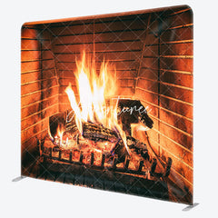 Aperturee - Aperturee Fireplace Interior Vintage Christmas Square Backdrop