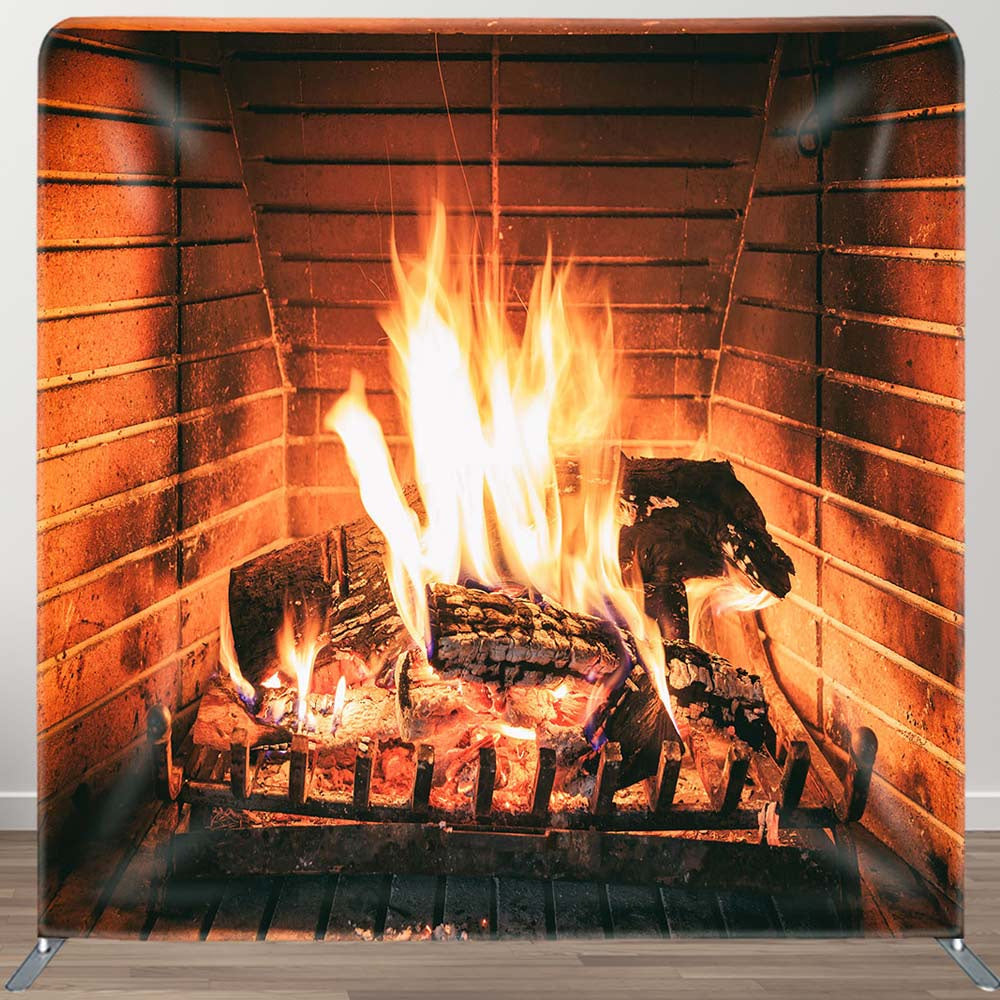 Aperturee - Aperturee Fireplace Interior Vintage Christmas Square Backdrop