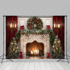 Aperturee - Aperturee Fireplace Scene Garland Trees Candles Gifts Backdrop