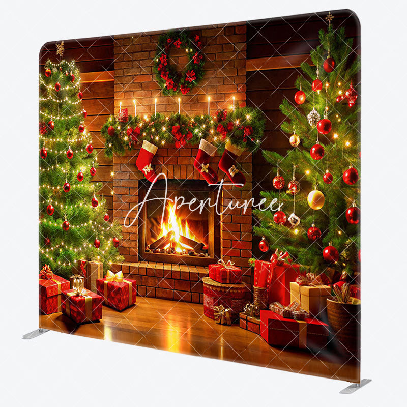 Aperturee - Aperturee Fireplace Sock Trees Gifts Fabric Christmas Backdrop