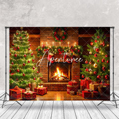 Aperturee - Aperturee Fireplace Sock Trees Red Gifts Christmas Backdrop