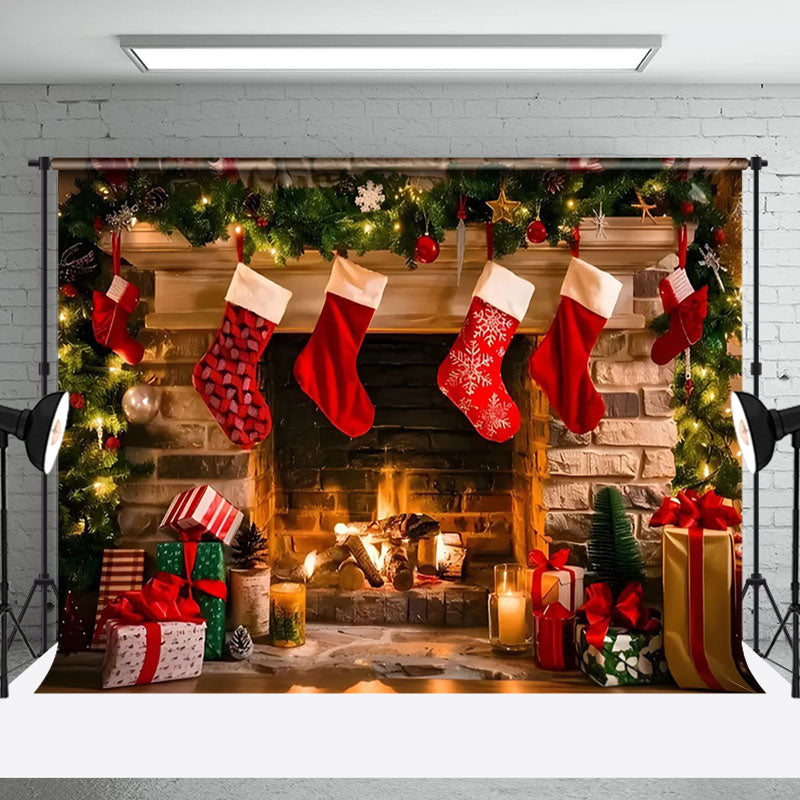 Aperturee - Aperturee Fireplace Socks Ornaments Christmas Photo Backdrop