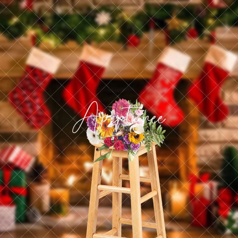 Aperturee - Aperturee Fireplace Socks Ornaments Christmas Photo Backdrop