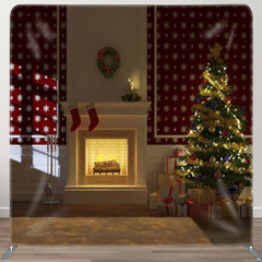 Aperturee - Aperturee Fireplace Tree Stocking Christmas Pillow Case Backdrop