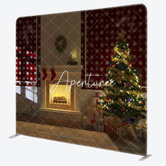 Aperturee - Aperturee Fireplace Tree Stocking Christmas Pillow Case Backdrop