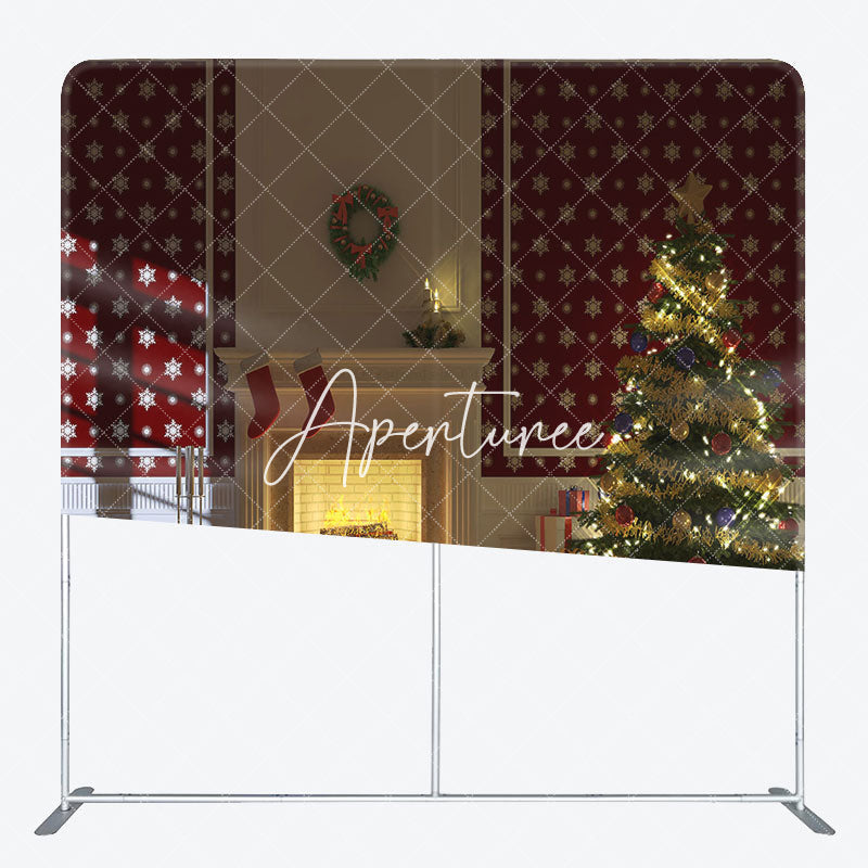 Aperturee - Aperturee Fireplace Tree Stocking Christmas Pillow Case Backdrop