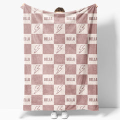 Aperturee - Aperturee Flesh Pink Lightning Icon Plaid Custom Name Blanket