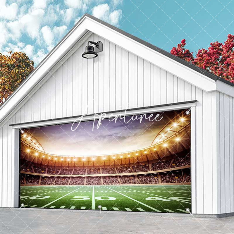 Aperturee - Aperturee Floodlit Football Goals Field Garage Door Banner