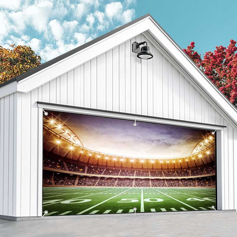 Aperturee - Aperturee Floodlit Football Goals Field Garage Door Banner