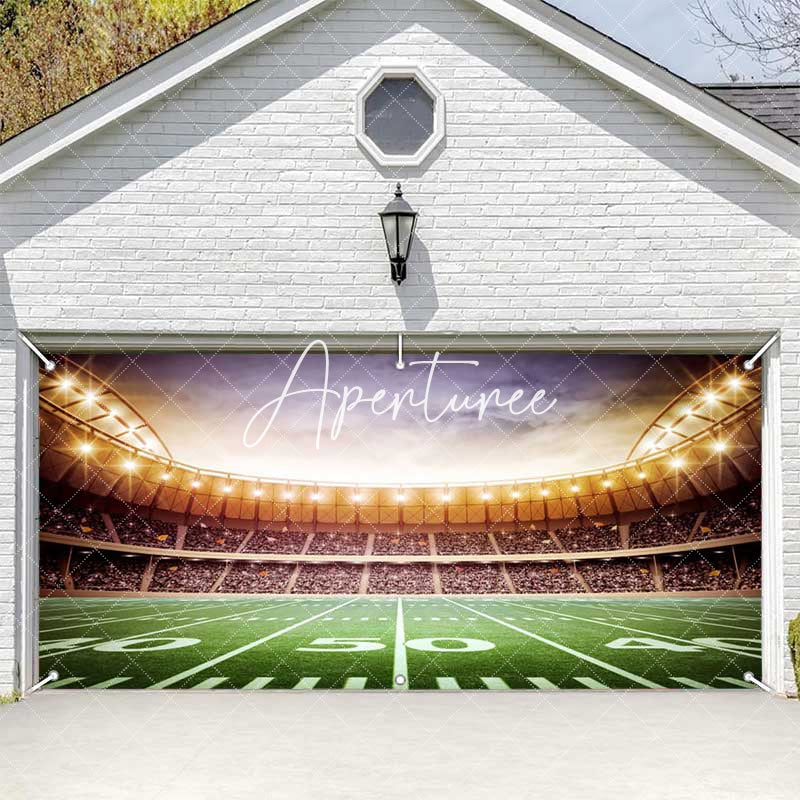 Aperturee - Aperturee Floodlit Football Goals Field Garage Door Banner