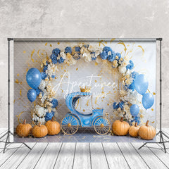 Aperturee - Aperturee Floral Arch Blue Carriage Cake Smash Photo Backdrop