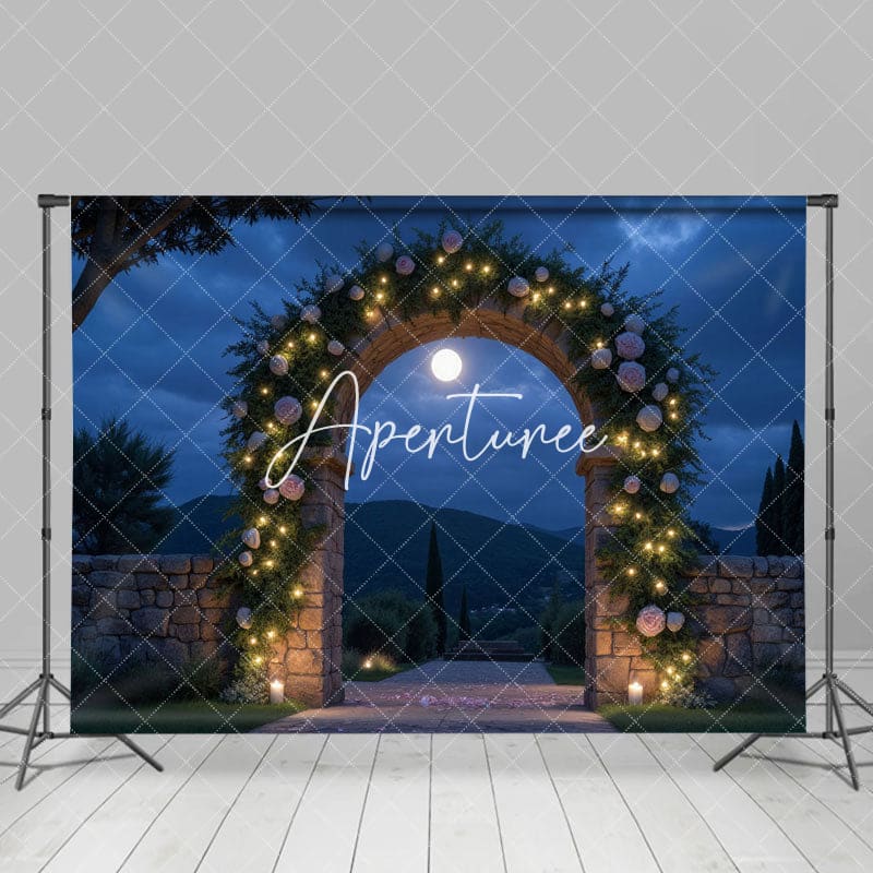 Aperturee - Aperturee Floral Arched Wall Moonlight Wedding Photo Backdrop