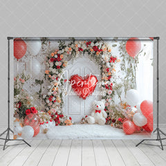 Aperturee - Aperturee Floral Balloon Bear Romantic Valentines Day Backdrop