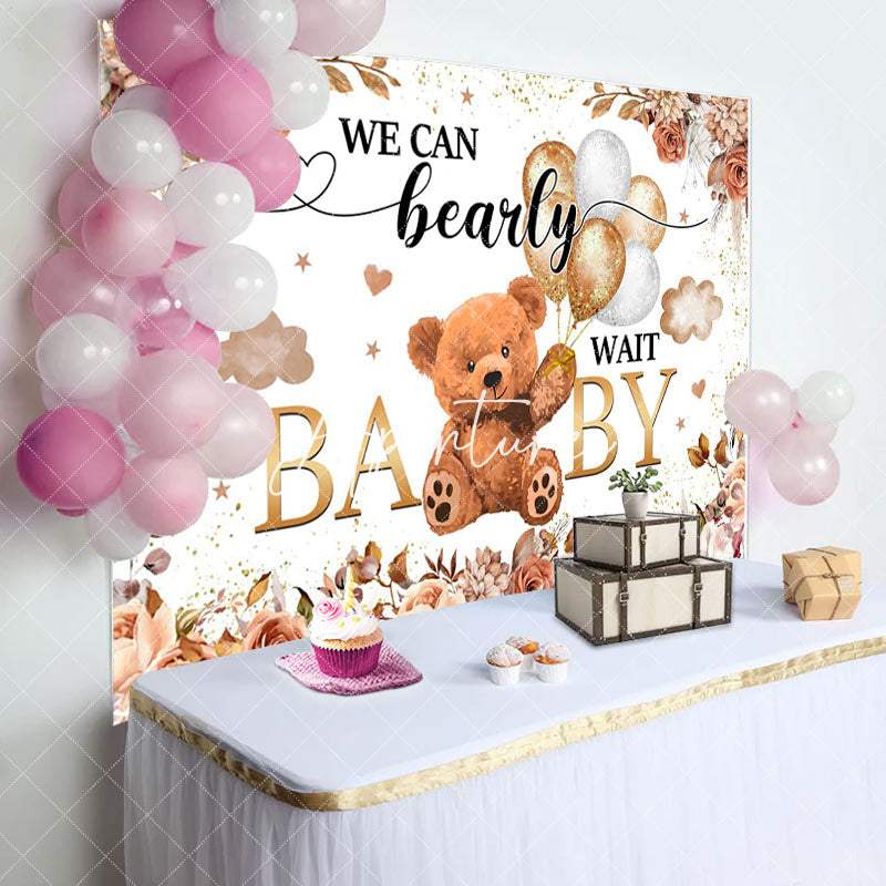 Aperturee - Aperturee Floral Balloon Boho Bearly Wait Baby Shower Backdrop