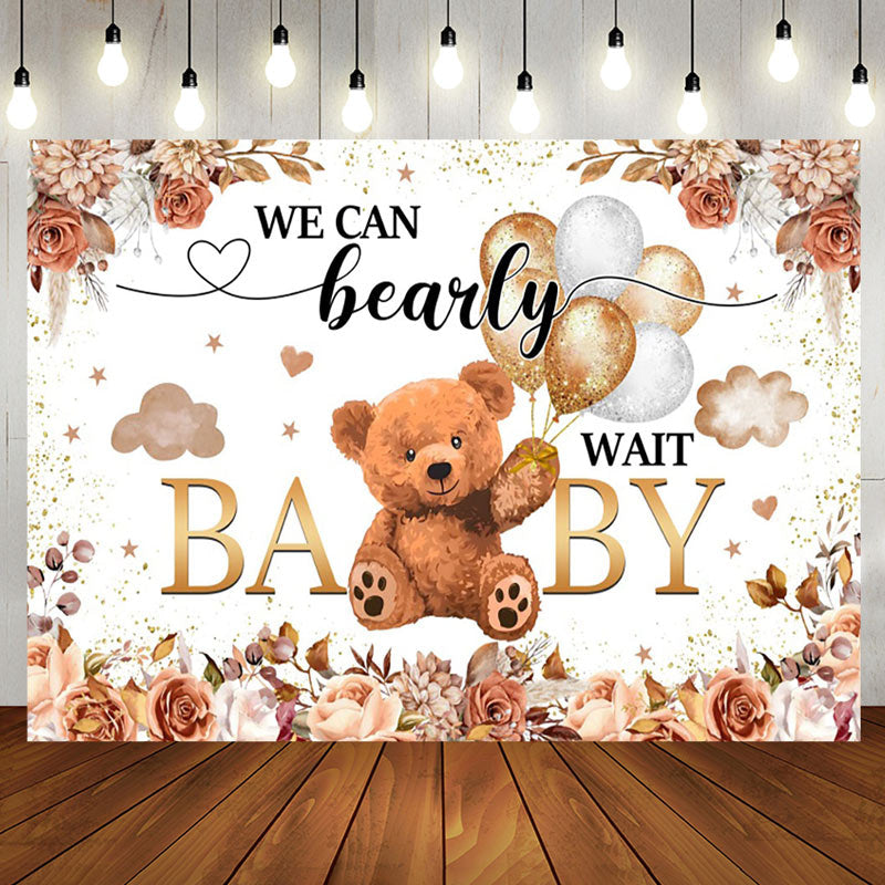 Aperturee - Aperturee Floral Balloon Boho Bearly Wait Baby Shower Backdrop