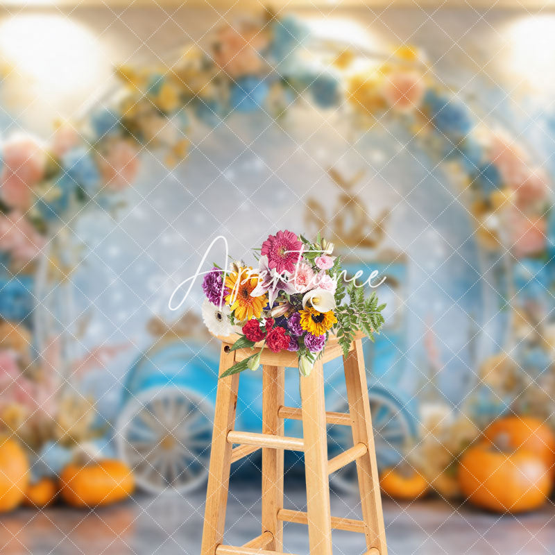 Aperturee - Aperturee Floral Balloon Pumpkin Carriage Cake Smash Backdrop