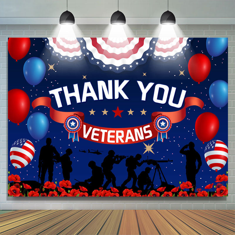 Aperturee - Aperturee Floral Balloon Thank You America Veterans Day Backdrop