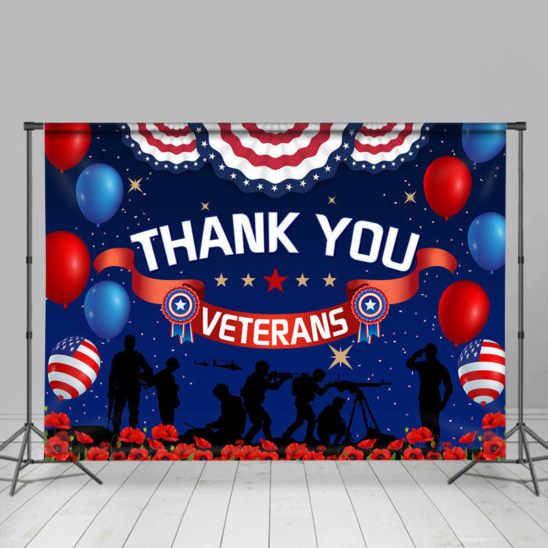 Aperturee - Aperturee Floral Balloon Thank You America Veterans Day Backdrop