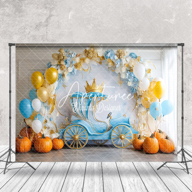 Aperturee - Aperturee Floral Balloons Carriage Pumpkin Cake Smash Backdrop