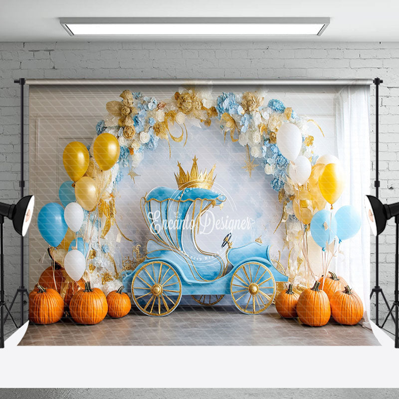 Aperturee - Aperturee Floral Balloons Carriage Pumpkin Cake Smash Backdrop