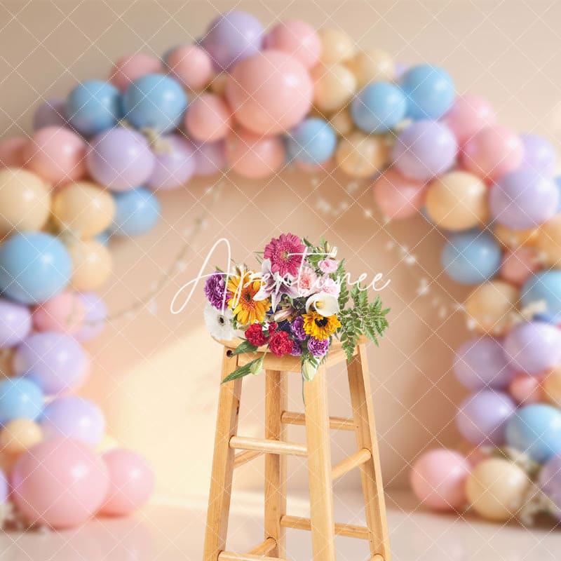 Aperturee - Aperturee Floral Balloons Garland Birthday Cake Smash Backdrop