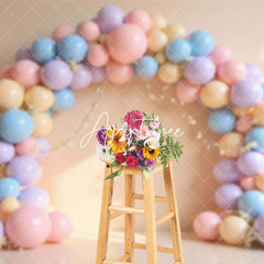 Aperturee - Aperturee Floral Balloons Garland Birthday Cake Smash Backdrop