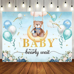 Aperturee - Aperturee Floral Balloons Moon Swing Bear Baby Shower Backdrop