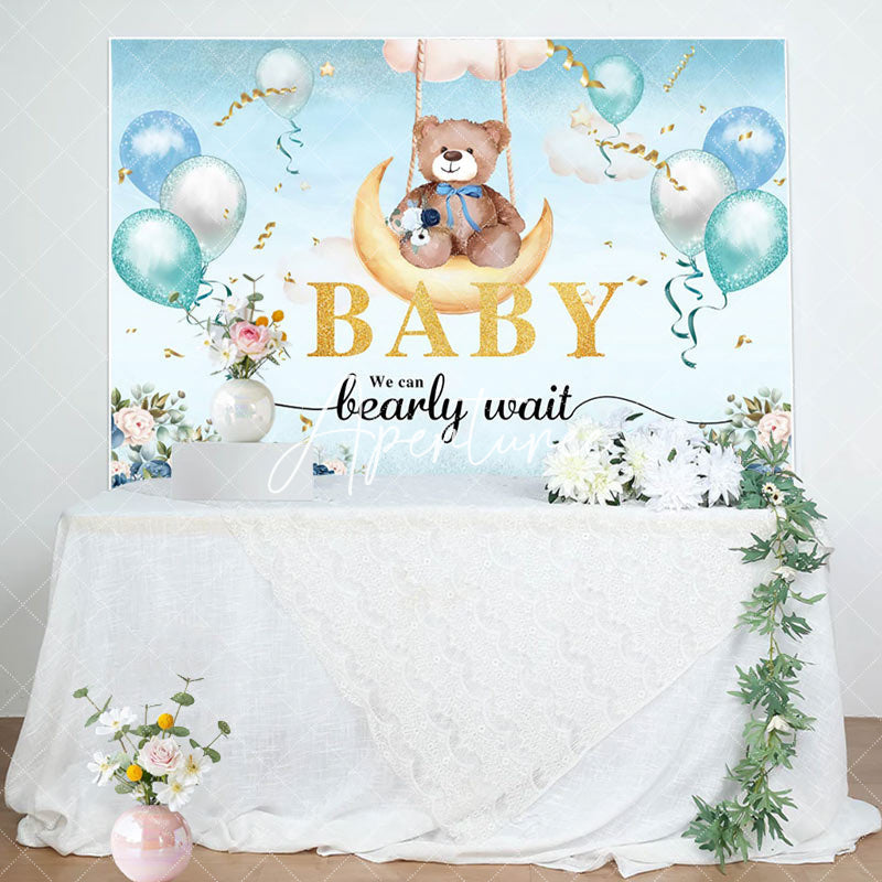 Aperturee - Aperturee Floral Balloons Moon Swing Bear Baby Shower Backdrop