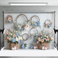 Aperturee - Aperturee Floral Basket Wreath Spring Easter Photo Backdrop