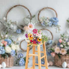 Aperturee - Aperturee Floral Basket Wreath Spring Easter Photo Backdrop