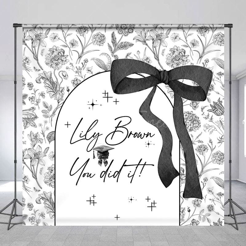 Aperturee - Aperturee Floral Bow You Did It Custom Name Graduation Backdrop
