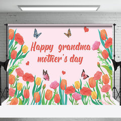 Aperturee - Aperturee Floral Butterfly Happy Grandma Mothers Day Backdrop