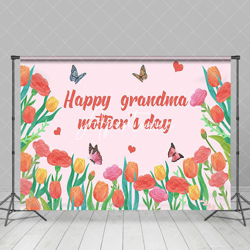 Aperturee - Aperturee Floral Butterfly Happy Grandma Mothers Day Backdrop