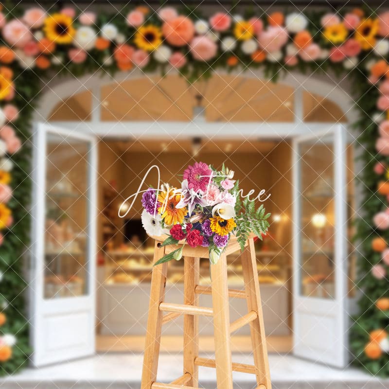 Aperturee - Aperturee Floral Cake Bake Store Door Photography Backdrop