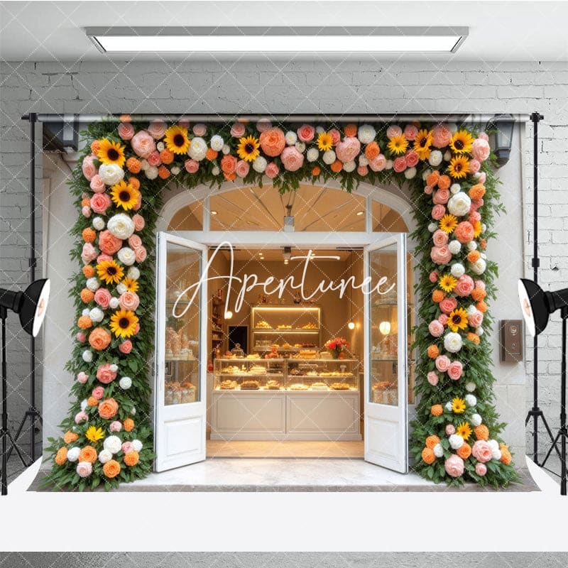 Aperturee - Aperturee Floral Cake Bake Store Door Photography Backdrop